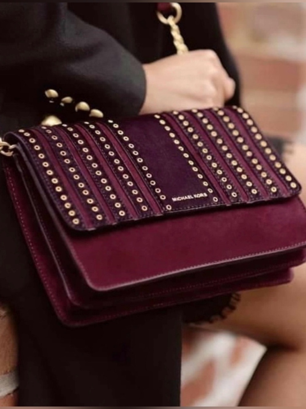 Michael Kors Brooklyn *RARE* Large Grommet Crossbody Bag (Leather&Suede)(Plum)